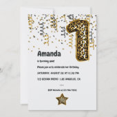 Leopard Balloon Einladung zum 1. Geburtstag (Vorderseite)