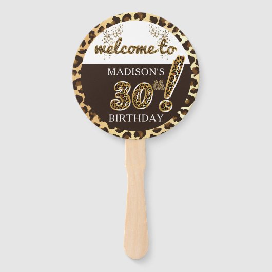 Leopard Balloon Script Birthday Foto Personalisier Fächer (Vorderseite)