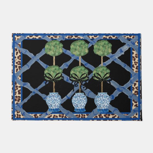 Leopard Bamboo Chinoiserie Ginger Jar Doormat Rug Fußmatte (Vorderseite)