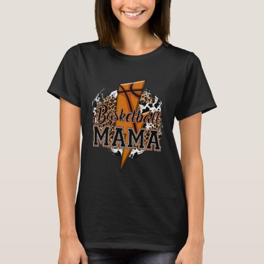 Leopard Basketball Mama Lightning Bolt Sport Mom M T-Shirt (Vorderseite)