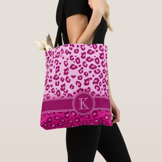 Leopard bedruckt hellrosa monogramm Drucktasche Tasche (Von Nahem)