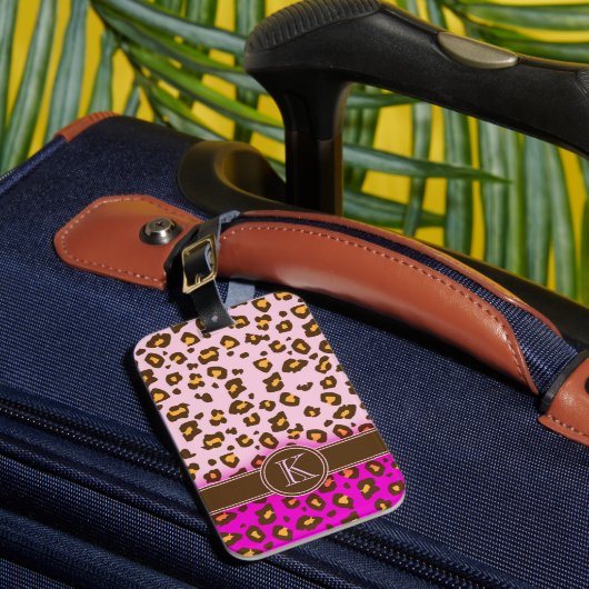 Leopard bedruckt rosa, braun, monogramm Gepäckanhä Gepäckanhänger (Vorderseite Insitu 1)