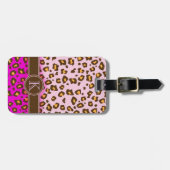 Leopard bedruckt rosa, braun, monogramm Gepäckanhä Gepäckanhänger (Vorderseite horizontal)