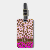 Leopard bedruckt rosa, braun, monogramm Gepäckanhä Gepäckanhänger (Vorderseite vertikal)