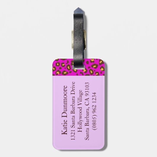 Leopard bedruckt rosa, braun, monogramm Gepäckanhä Gepäckanhänger (Rückseite vertikal)