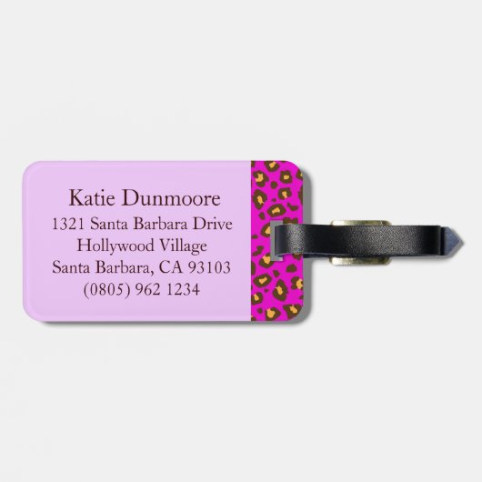 Leopard bedruckt rosa, braun, monogramm Gepäckanhä Gepäckanhänger (Rückseite horizontal)