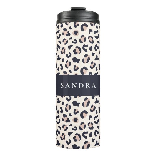 Leopard bedruckt rosa individuelle Name Thermosbecher (Vorderseite)