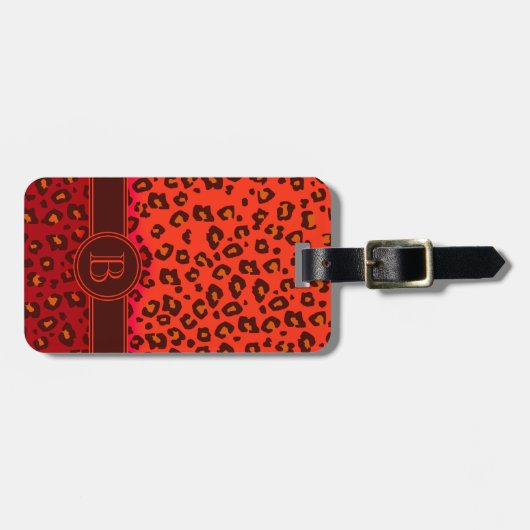 Leopard bedruckt rot, monogramm Gepäckanhänger (Vorderseite horizontal)
