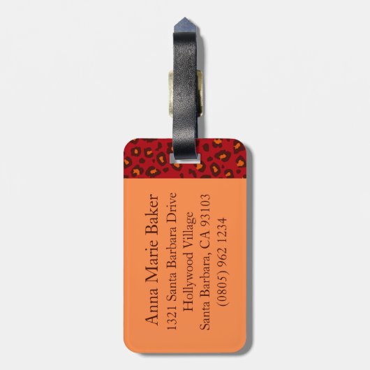 Leopard bedruckt rot, monogramm Gepäckanhänger (Rückseite vertikal)