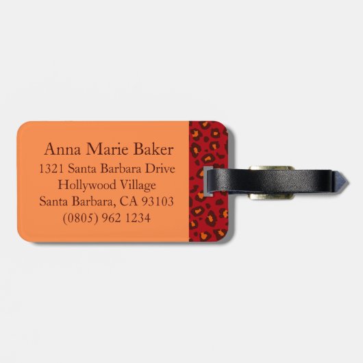 Leopard bedruckt rot, monogramm Gepäckanhänger (Rückseite horizontal)