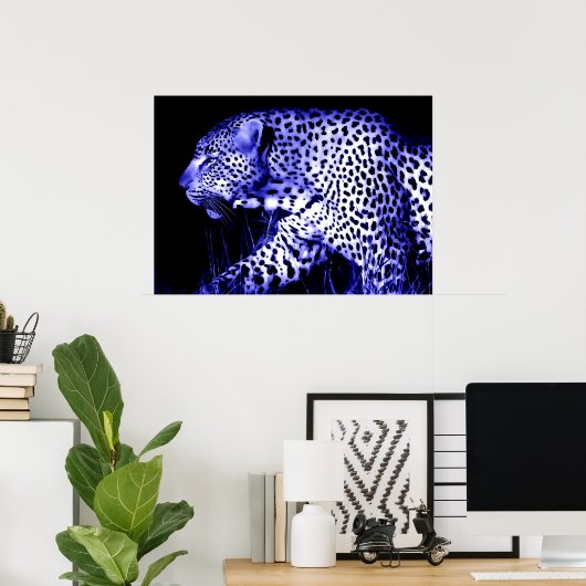Leopard bei Blue Night Poster Pop Wilde Tiere (Heimbüro)