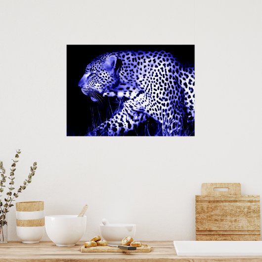 Leopard bei Blue Night Poster Pop Wilde Tiere (Küche)