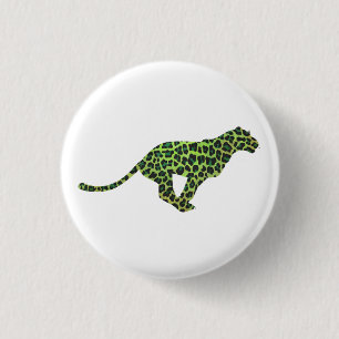 Leopard Black and Green Silhouette Button