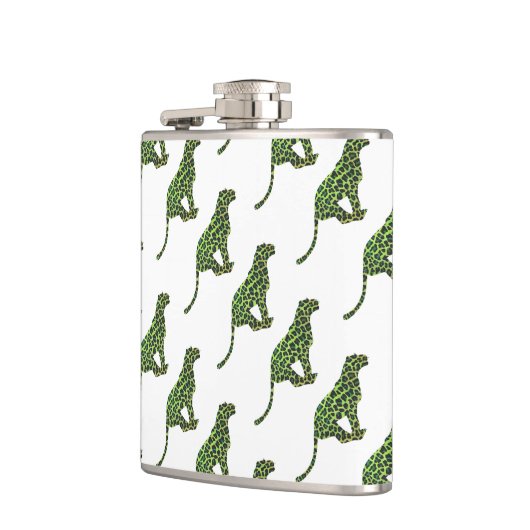 Leopard Black and Green Silhouette Flachmann (Links)