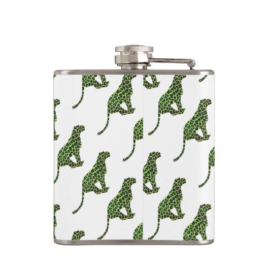 Leopard Black and Green Silhouette Flachmann (Rückseite)