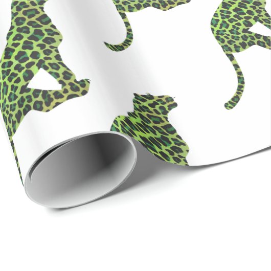 Leopard Black and Green Silhouette Geschenkpapier (Rolleneckpunkt)