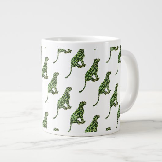 Leopard Black and Green Silhouette Jumbo-Tasse (Vorderseite Rechts)