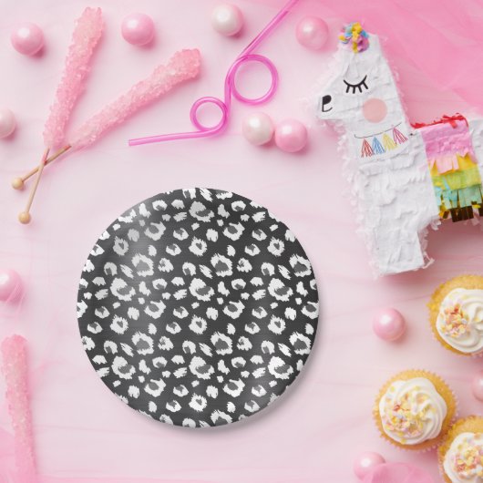 Leopard Black Animal Print Muster Party Pappteller (Party)