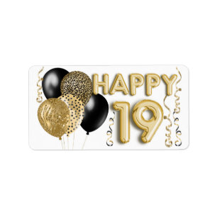 Leopard Black Gold Balloons 19. Geburtstag Adressaufkleber