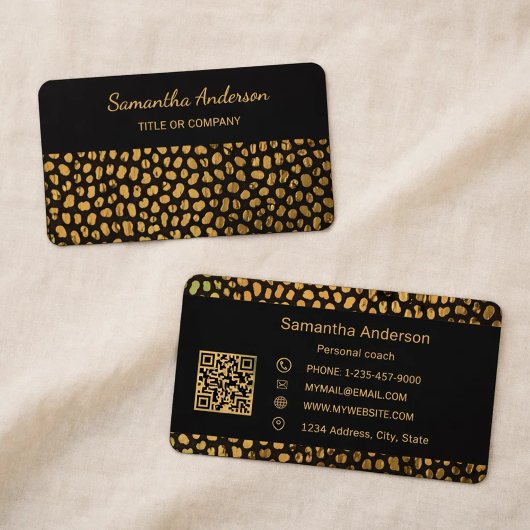 Leopard Black Gold Druck QR Code Luxus Visitenkarte