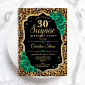 Leopard Black Gold Green Überraschung 30. Geburtst Einladung