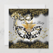 Leopard Black Gold Masquerade Geburtstagsparty Einladung (Rückseite)