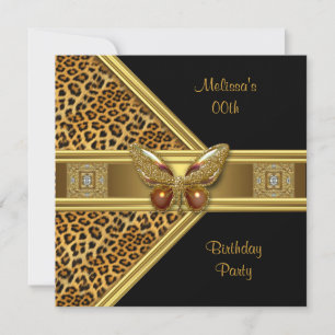 Leopard Black Gold Schmetterling Bild Geburtstagsf Einladung