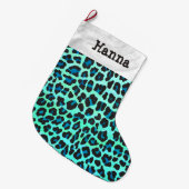 Leopard Black und Aquamarin Großer Weihnachtsstrumpf (Vorderansicht (hängend))