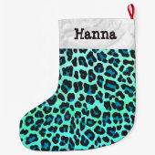 Leopard Black und Aquamarin Großer Weihnachtsstrumpf (Rückseite)