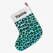 Leopard Black und Aquamarin Großer Weihnachtsstrumpf (Rückseite (Hängend))