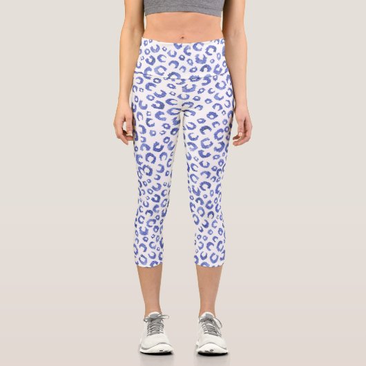 Leopard-Blauer Glitzer Capri Leggings (Vorderseite)
