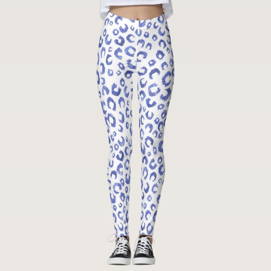 Leopard-Blauer Glitzer Leggings (Vorderseite)