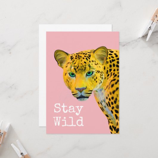 Leopard Bleibe Wild Pink Karte (Vorderseite/Rückseite Beispiel)