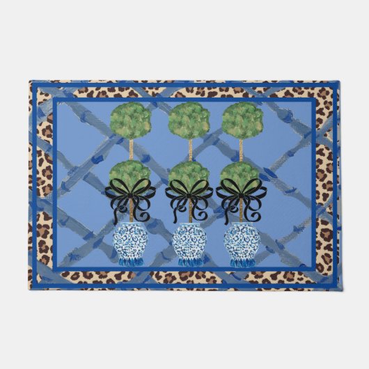 Leopard Blue Bamboo Chinoiserie Ginger Jar Doormat Fußmatte (Vorderseite)