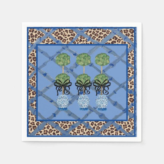 Leopard Blue Bamboo Chinoiserie Ginger Jar Paper Serviette (Vorderseite)
