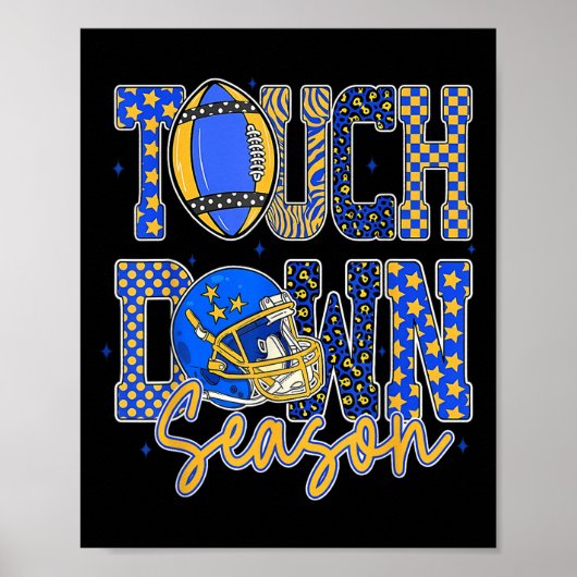 Leopard Blue Gold Checkered Football Touchdown Sea Poster (Vorne)