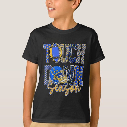 Leopard Blue Gold Checkered Football Touchdown Sea T-Shirt (Vorderseite)