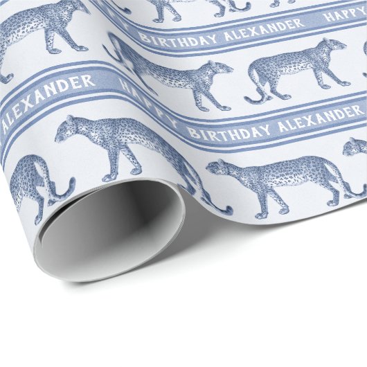 Leopard Blues Elegant Man's Birthday Geschenkpapier (Rolleneckpunkt)