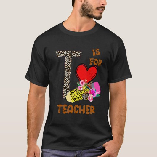 Leopard Blumen Bleistift Lehrer T-Shirt (Vorderseite)