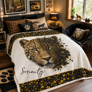Leopard Blumen-Wildlife-Kunstdecke Sherpadecke