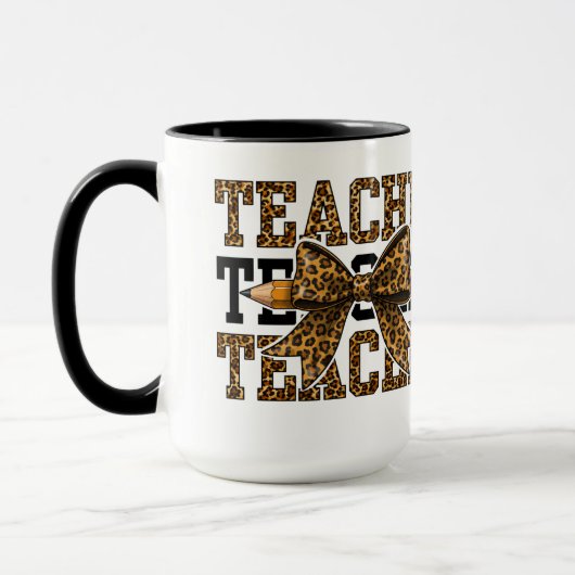 Leopard-Bogen-Lehrer-Schule-Bleistift-Cute-Klassen Tasse (Links)