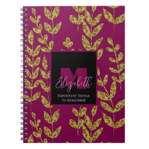 Leopard Botanical Wein Pink Monogramm Benutzername Notizblock