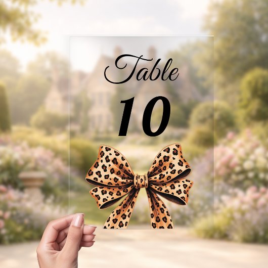 Leopard bow acrylic table number sign acryleinladungen