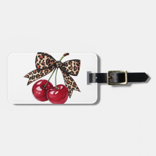 Leopard Bow Cherry Pop Gepäckanhänger (Vorderseite horizontal)