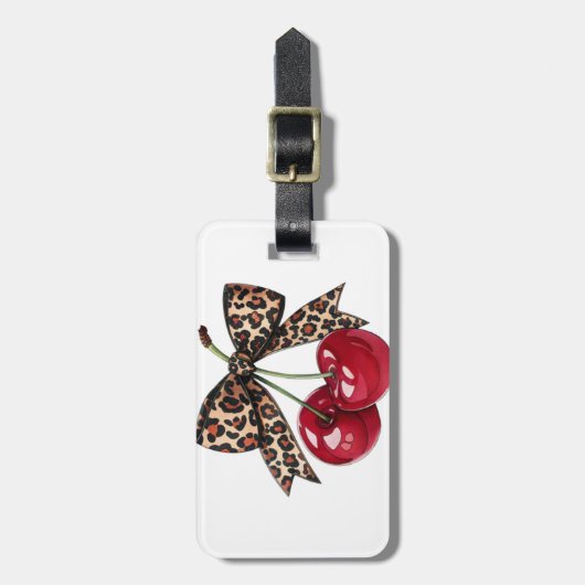 Leopard Bow Cherry Pop Gepäckanhänger (Vorderseite vertikal)