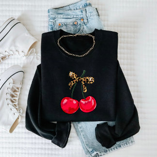 Leopard Bow Cherry Sweatshirt - Trendy and Fun