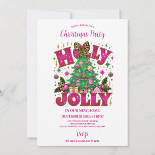 Leopard Bow Holly Jolly Celebration Einladung