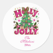 Leopard Bow Holly Jolly Celebration Runder Aufkleber (Vorderseite)