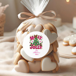 Leopard Bow Holly Jolly Celebration Runder Aufkleber