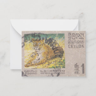 Leopard-Briefmarke Ceylon Mitteilungskarte